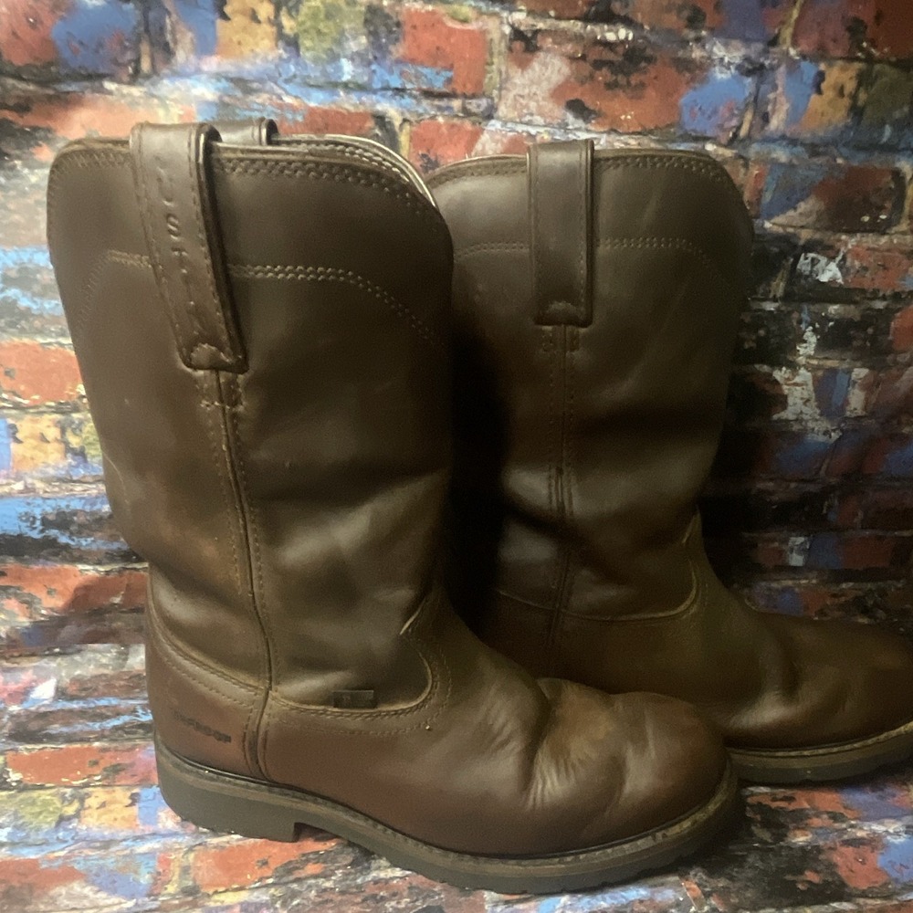Justin Boots Brown Leather Work Boots EH Men's 9 Extra Wide (EE+) WK4960